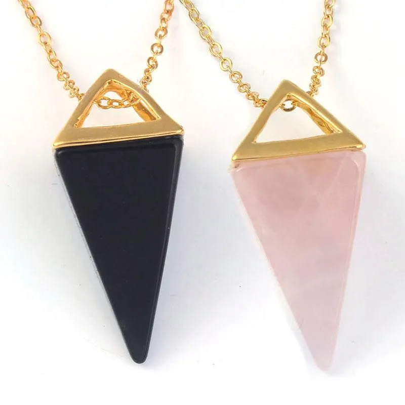 Pendant Necklaces Natural Gem Stone Pendulum Necklace Reiki Crystal Quartz Healing Dowsing Pyramid Women Men Chakra JewelryPendant