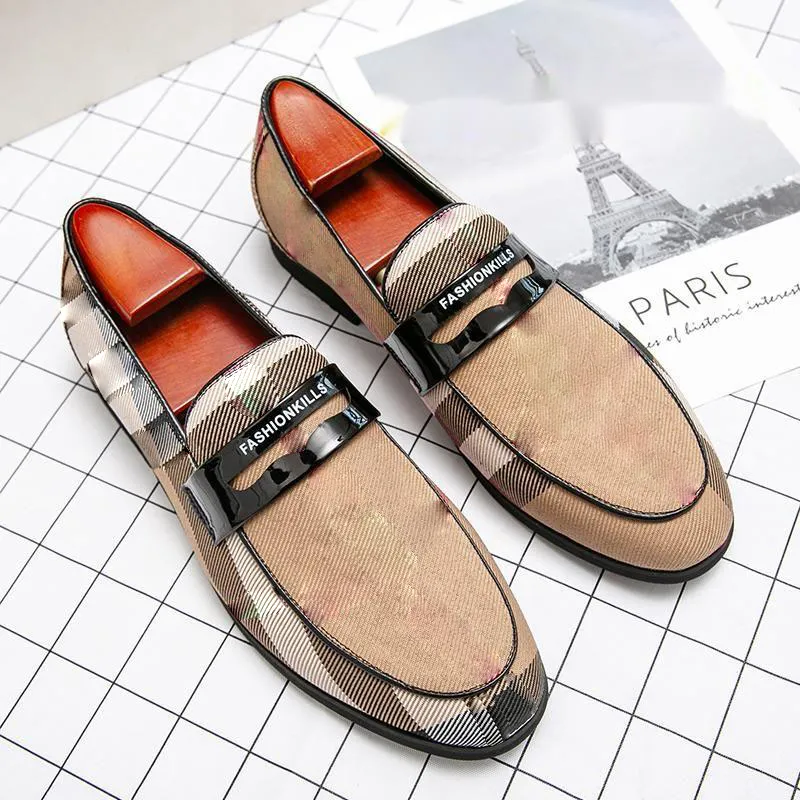 New Loafers Men Shoes Ankle Gingham Slip on Wedding Party Casual Comfortable Fashion Chaussure Homme HM348