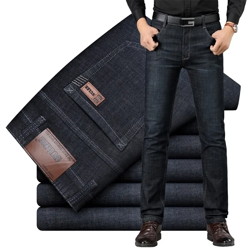Sulee Brand Jeans Exclusive Design Famous Casual Denim Men Straight Slim Middle Waist Stretch Vaqueros Hombre 220328