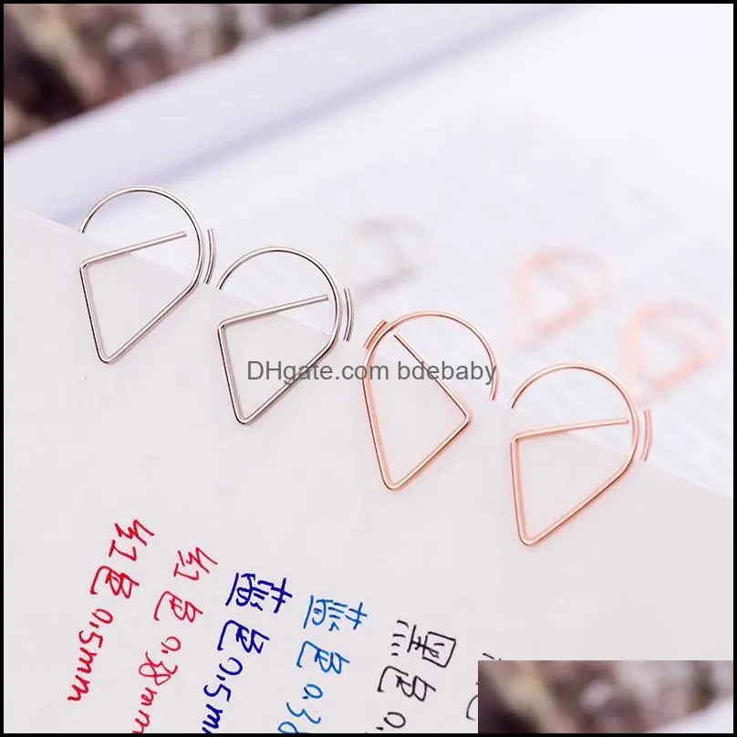gold silver color funny kawaii bookmark office school stationery marking clips 10 pieces/lot portable plastic drop shaped paper clips