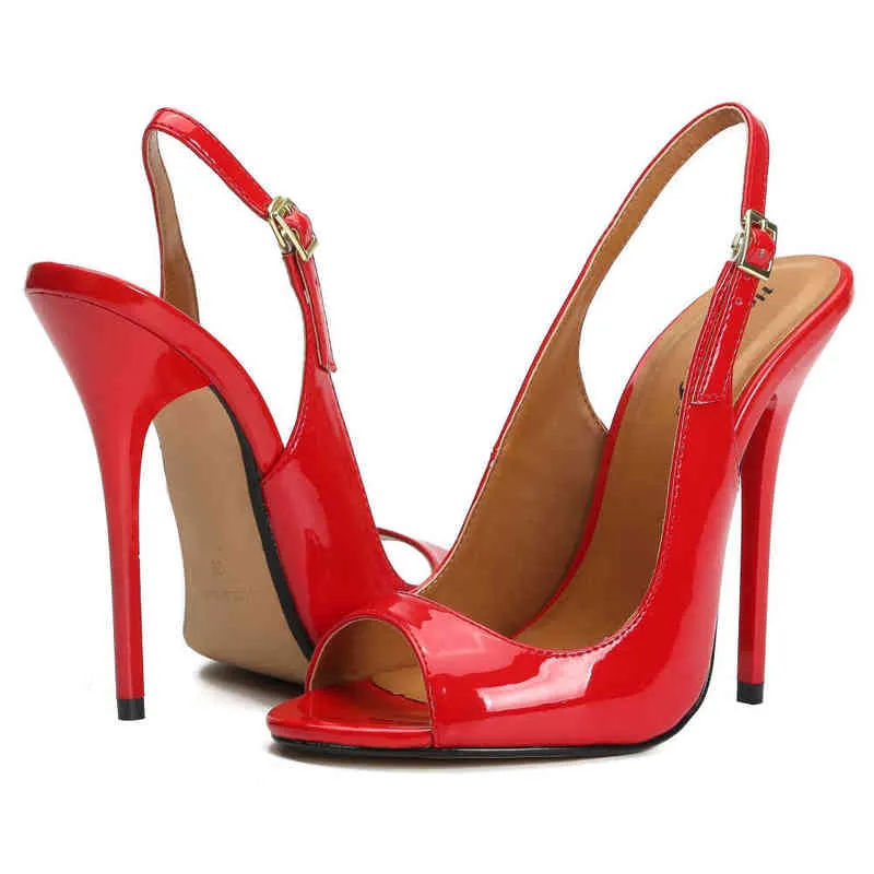 Moda kadın sandalet 2021 Yaz yüksek topuklu ayakkabılar zarif siyah kırmızı marka bayan sandaletler parti kadın slingback ayakkabıları büyük boy g220527