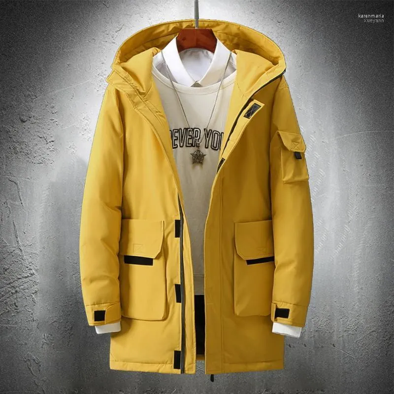 Parkas de plumón para hombre, chaqueta de invierno, abrigo largo para hombre con capucha, abrigo grueso, ropa de moda cálida, estilo japonés Harajuku 2022 Kare22