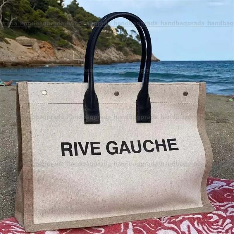 Lüks tasarımcı en iyi kadın çanta rive gauche tote keten alışveriş çantası çanta moda keten büyük plaj çantaları seyahat crossbody omuz cüzdan çantaları