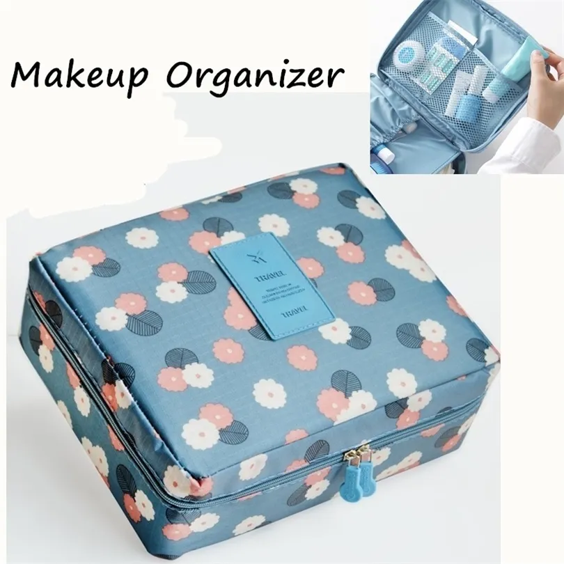 Nylon Zipper Multi-couche Sac Maquillage Sac Cosmétique Sac Cas Make Up Organisateur Organisateur pour Cosmétiques T200301
