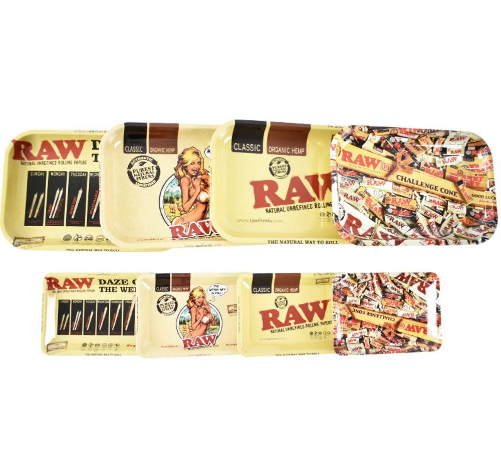 Raw Cartoon Rolling Tray Metal Cigarettrökningsbrickor Tobaksplattfodral Lagring 12.5 cm 4 Styles Maskinverktygsgåva