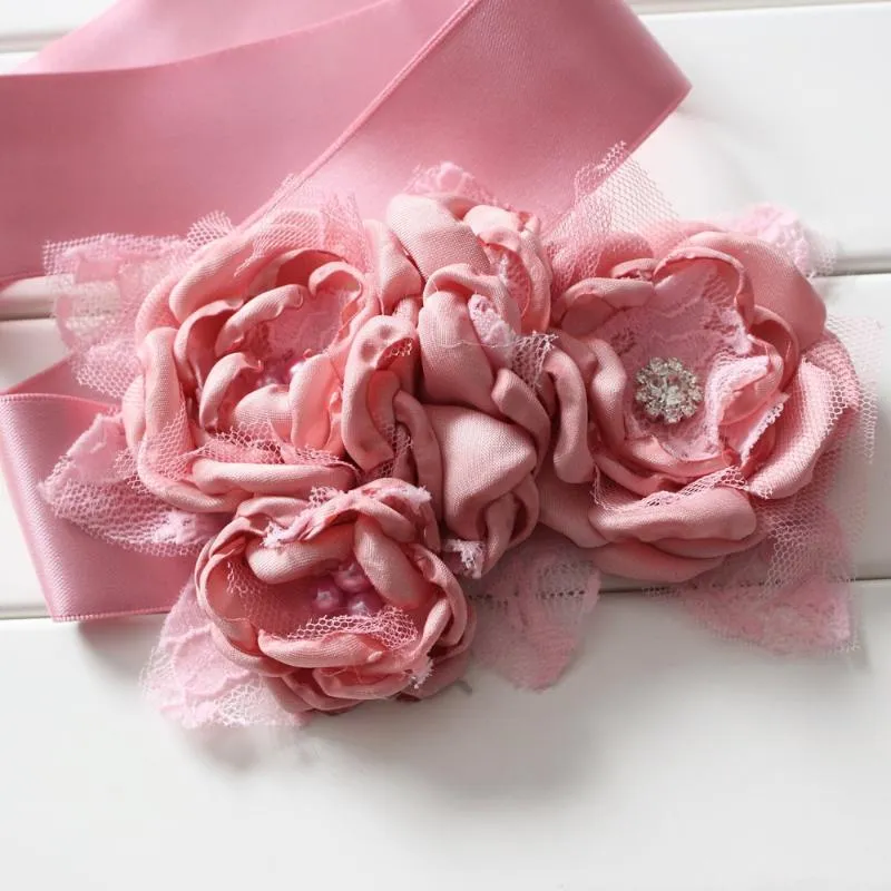 Ceintures Mode Burn Flower Sash Ceinture Femmes Enfants Fille Mariage Vintage Rose 1pcsBelts