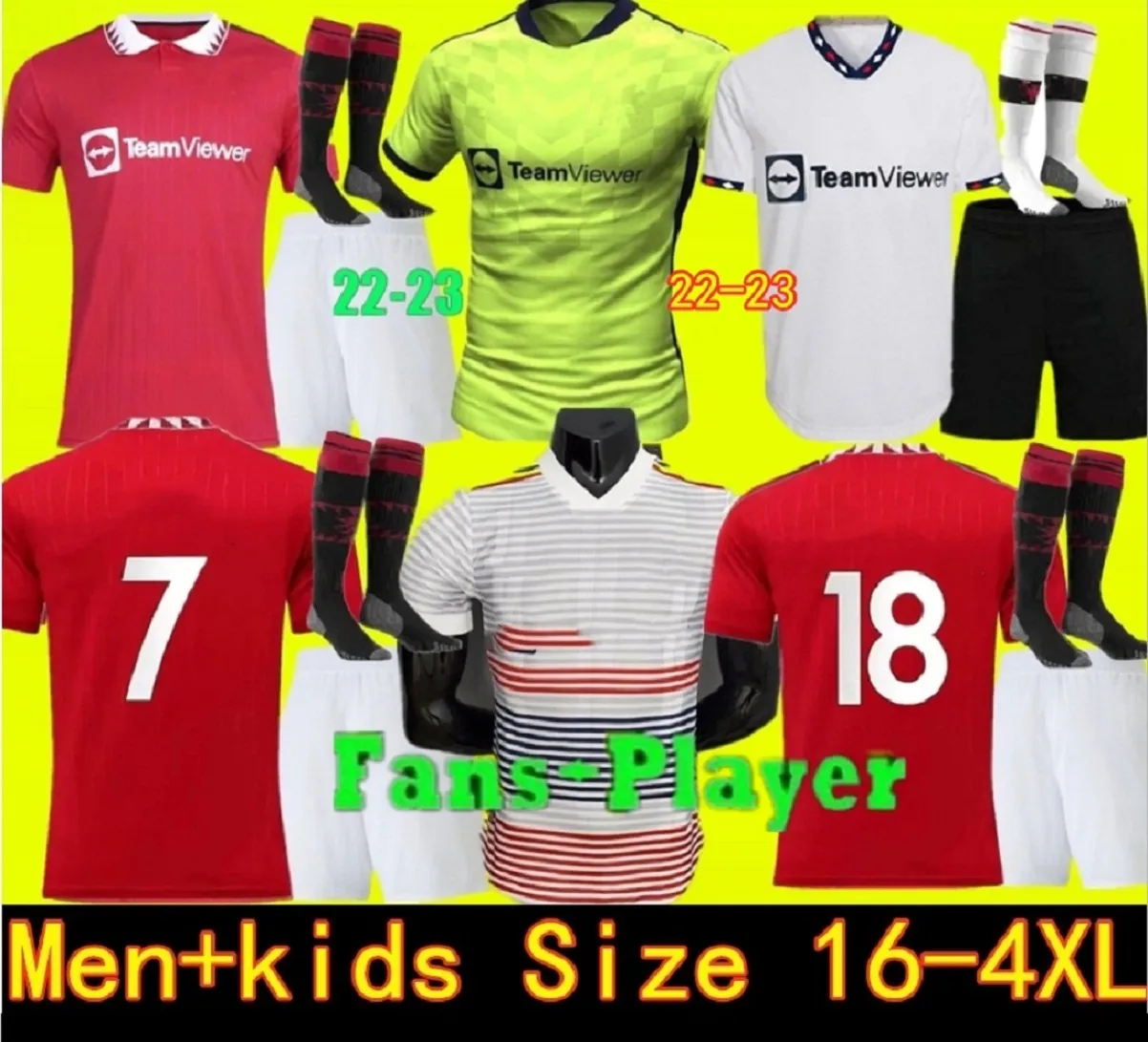 Ronaldos 2021 2022 2023 Manchester Sancho Soccer Jerseys United 22 23 Mans F. De Jong Fans Joueur Bruno Fernandes Rashford Shaw Utd Football Shirt Men Kids Kit 3xl 4xl