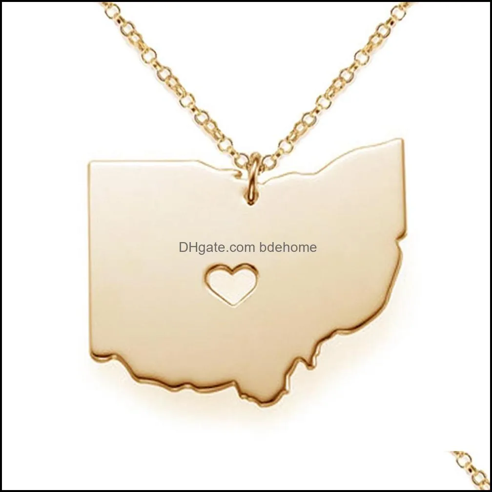 Ohio State Necklace Map Pendant Necklaces USA State Pendants Map Necklace With A Heart Handmade Jewelry