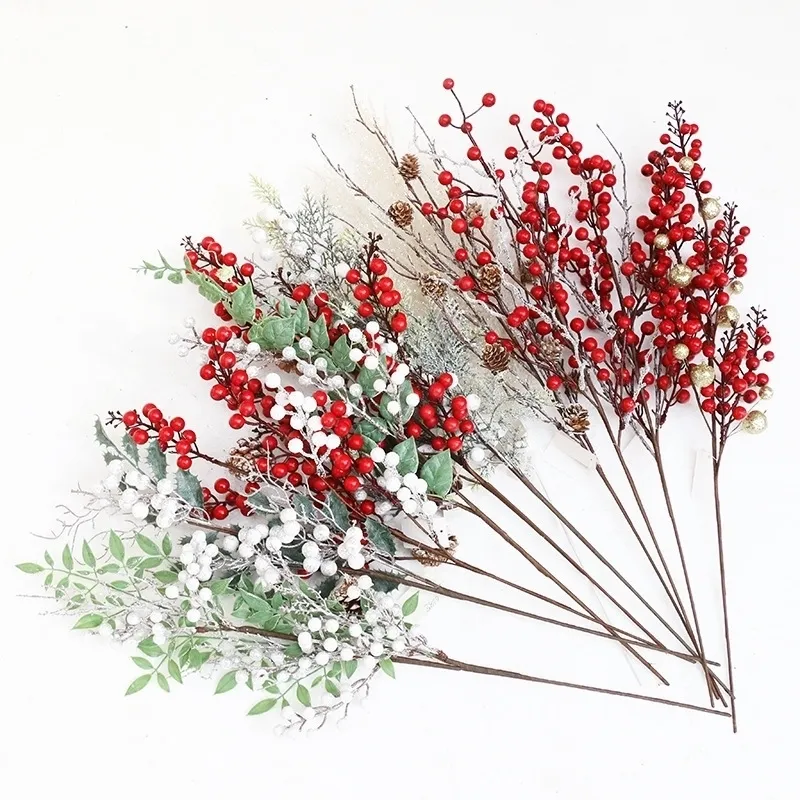 Christmas Berry Artificial Pine Cone For Decoration Fake Flower Tree Branch DIY Home Party Decor Y201020