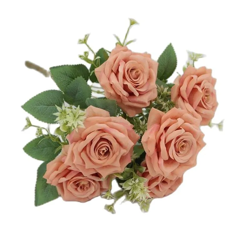 ONE Faux Flower Curling Rosa 7 Heads per Bunch Simulation Autumn Rose for Wedding Home Decorative Artificial Flowers