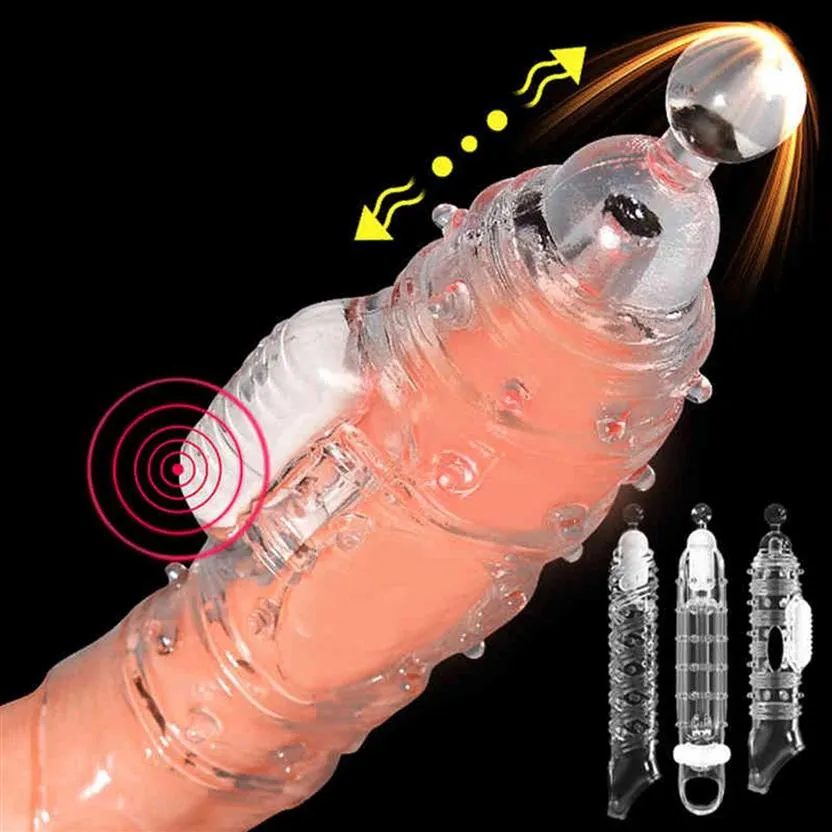 Extensiones de pene Manga de condón Ampliación masculina Retraso Vibrador Masajeador de clítoris Anillo de pene Cubierta vibratoria Juguetes sexuales para adultos para hombres261s256h