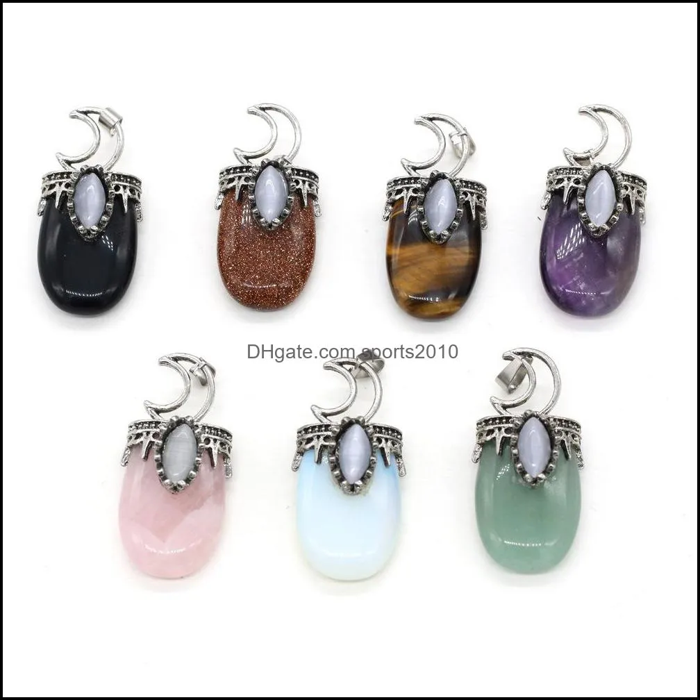 Arts et artisanat Cadeaux d'art Maison Jardin Pierre naturelle 7 Chakra Charms Rétro Lune Forme Pendentif Rose Quartz Guérison Reiki Cr Dhbji