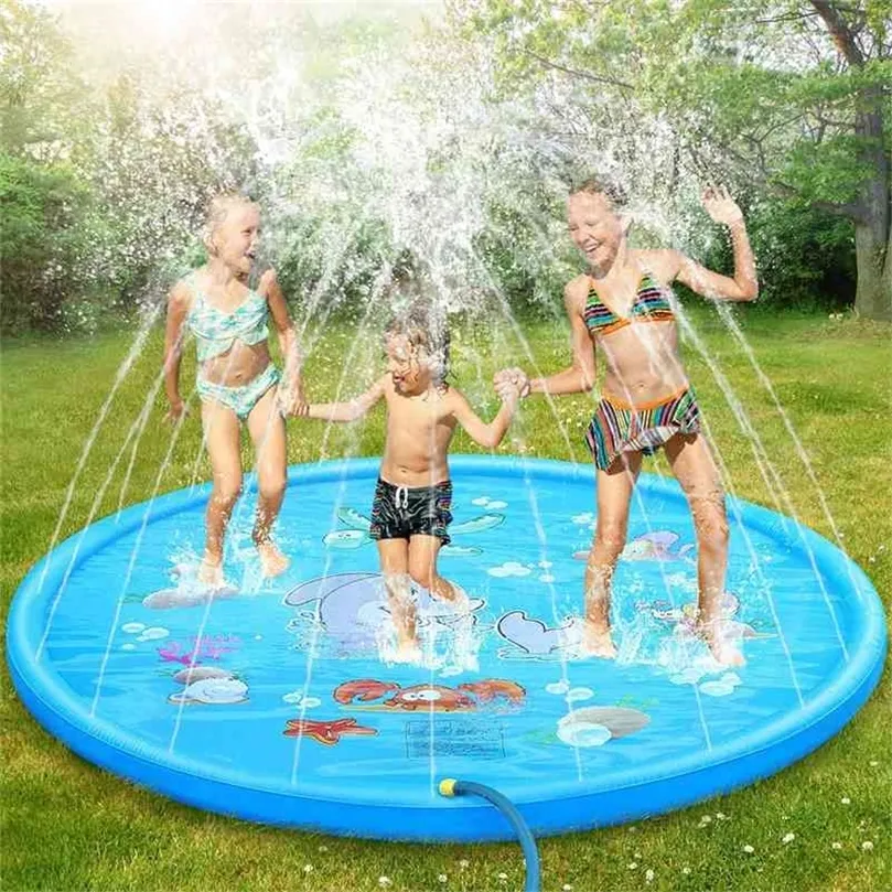 Water Spray Pad Baby Outdoor Summer Lawn Beach Sea Animals Inflatable Water Spray Kids Sprinkler Play Pad Mat Water Games Mat 210402