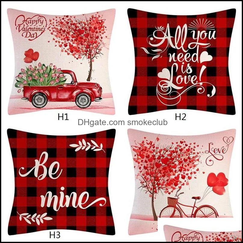 Valentine Plaid Pillow Case Love Heart Pattern 18 Inches Throw Pillow Covers for Valentines Day Sofa Home Decor RRF12817