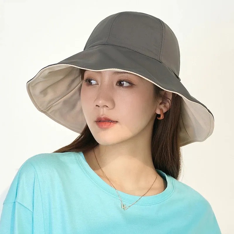 Взрослый двухфункциональный двухцветный купол Sun Hat Girls Girls Girls Wide Breim Fisherman Cap подросток Повседневная Летняя Весна Флоппи УФ Защита