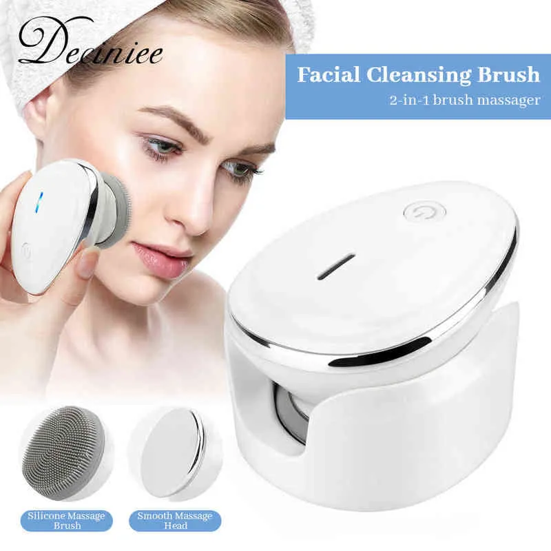 Powered Facial Cleansing Brush Devices Face Brushes Sonic Vibration 2 in 1 Heated Massager Deep Cleaning Electric Cleanser220429