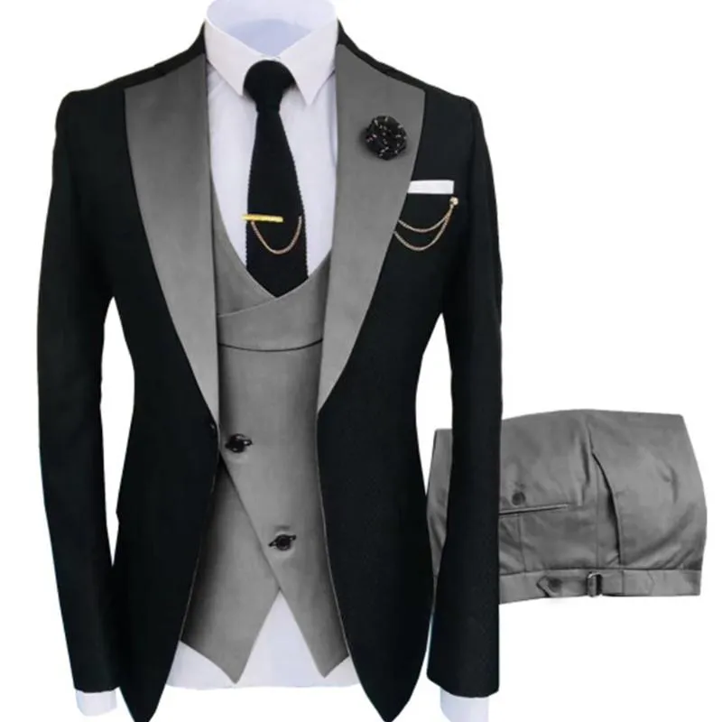 Herenpakken blazers tweekleurige mannen 3 stuks op maat gemaakte man bruidegom bruiloft tuxedo slanke fit jacquard blazer jasje vest broeken kleding