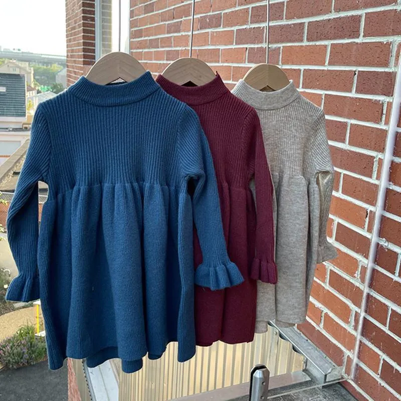 Winter Knitted Flare Sleeve Princess Knitted Jumper Dress For Baby