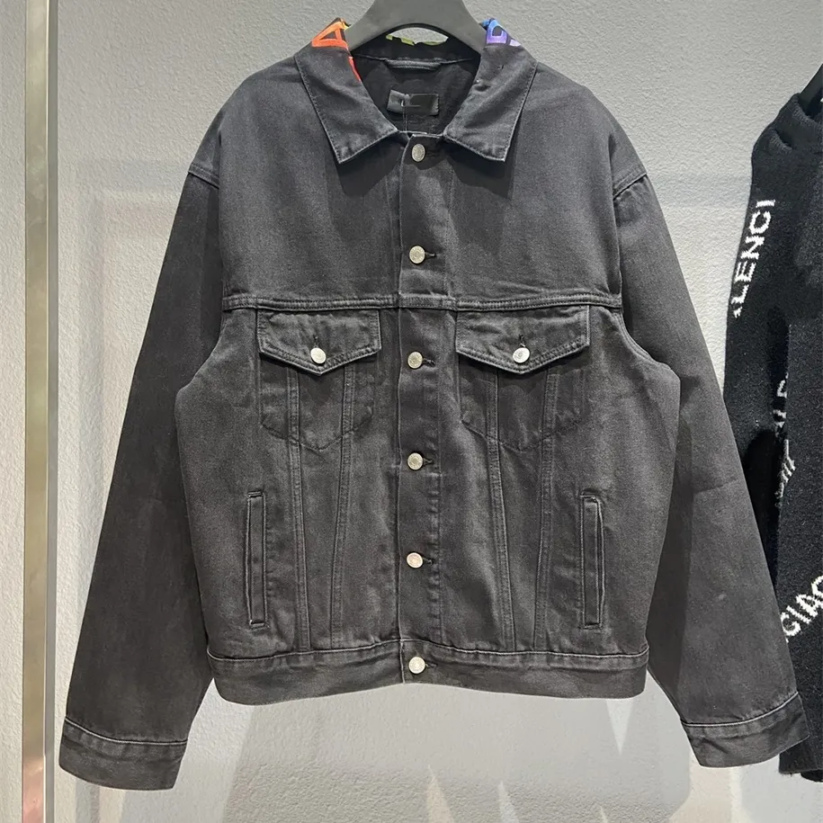 Giyim Sonbahar ve Kış Çift Yakası Gökkuşağı Nakış Punk Denim Ceket Ceket