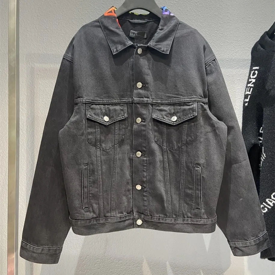 Vêtements automne et hiver couple col arc-en-ciel broderie punk veste en jean manteau