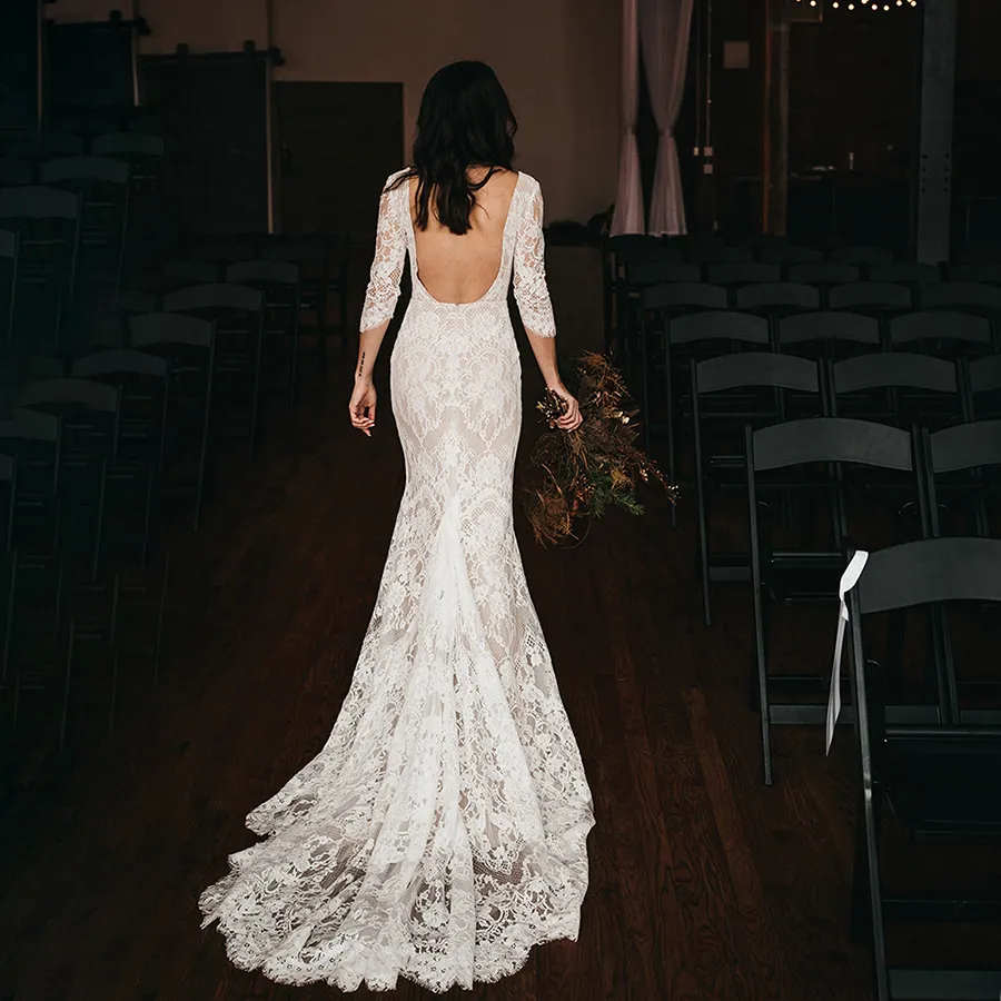 Bohemian Lace Lace Mermaid Wedding Dress With Half... From Rosammant,  $149.55 | DHgate.Com