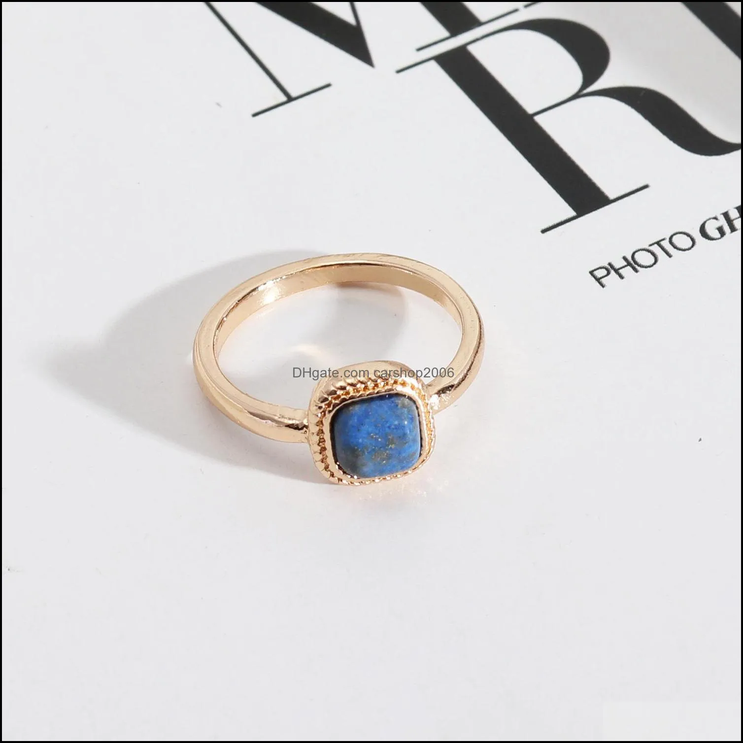 mini square stone rings lapis lazuli amethysts rose quartz stone fashion inner dia 17mm gold color band jewelry for women carshop2006