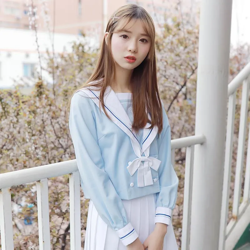 Clothing Sets Sakura Light Blue Japanese School Uniform Skirt Jk Class Uniforms Sailor Suit College Wind Female Students UniformsClothing