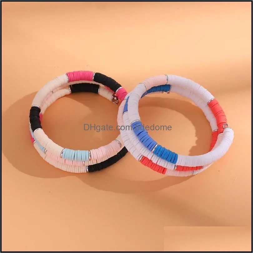 Multicolor Polymer Clay Disc Beads Cuff Bangles For Women Men Fashion Bohemia Adjustable Bracelets Summer Beach Party Jewelry Bangle