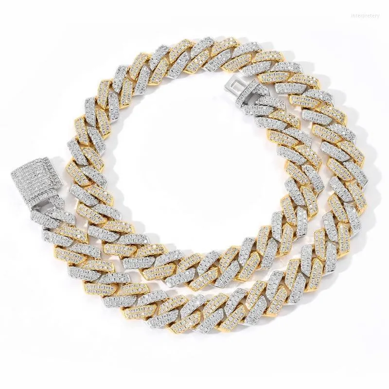 Link 14mm Strip Dense Cuban Chain Micro Set Zircon Platinum Collana Hip Hop da uomo bicolore in oro reale Inte22