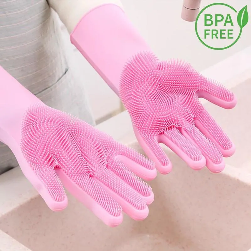 Gants De Nettoyage En Silicone Avec Brosse - Réutilisables, Résistants à La Chaleur (-60°C à +230°C) - Pour Cuisine, Salle De Bain, Voiture - 9