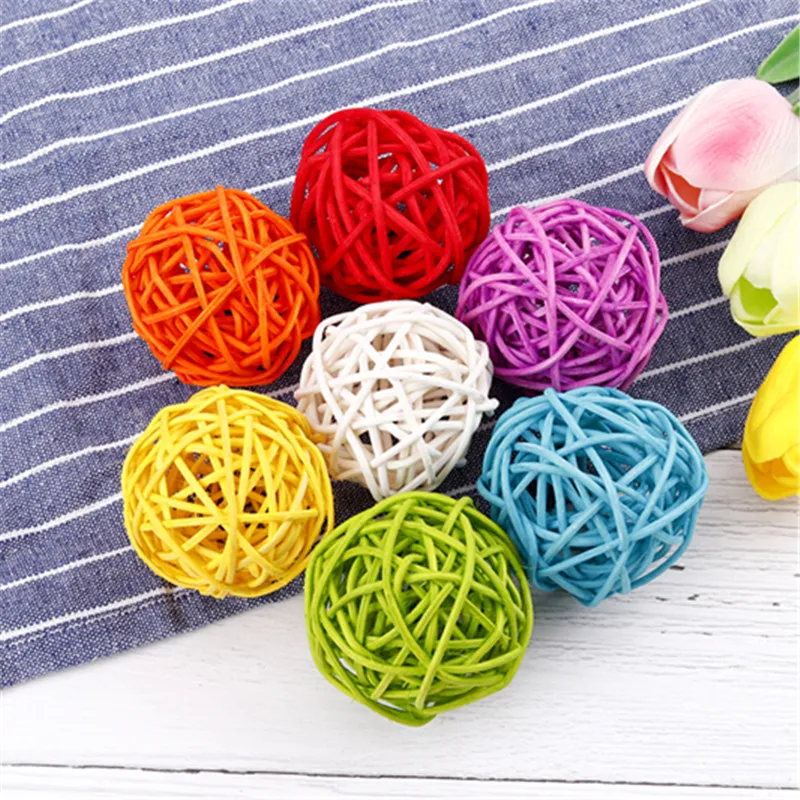 Boule de rotin colorée de 5CM, 9 pièces, ornements DIY Sepak Takraw, ornement de maison, noël/anniversaire, fête de mariage, cadeaux pour enfants