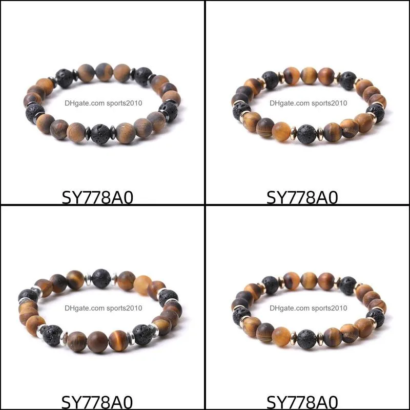 8mm matte tiger`s eye stone beads hematite lava stone strand bracelets for women men yoga buddha energy jewelr sports2010