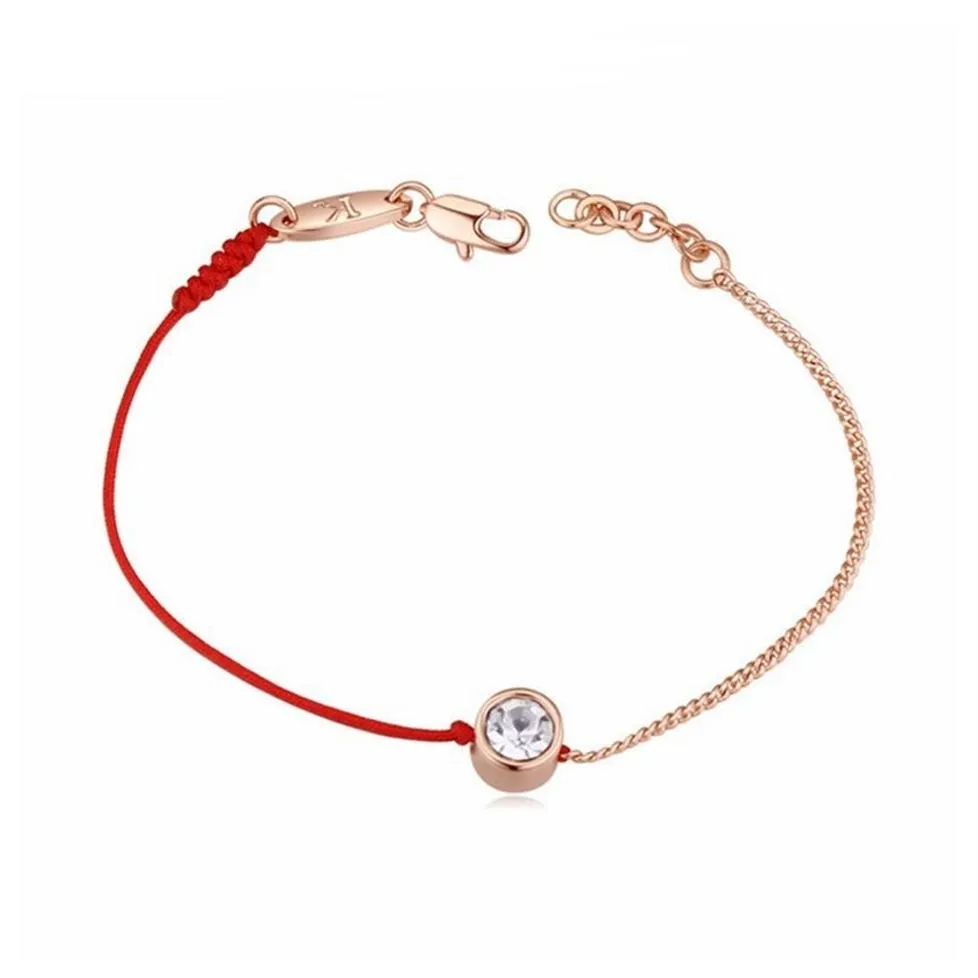 Bijoux mince corde de ligne rouge avec un véritable bracelet de chaîne de couleur en or rose authentique Crystal Crystal Crystal Gift275Q
