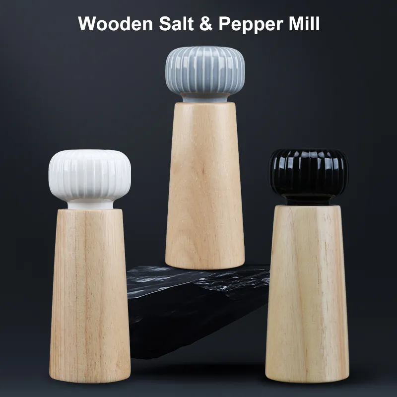 Wood Salt and Pepper Mill Set, Salt Shakers with Adjustable Ceramic Rotor- Pack of 2