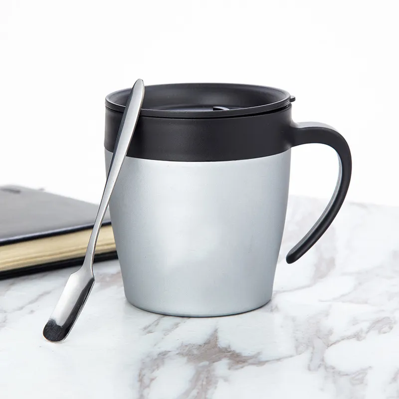 Tasses à café personnalisables de 330 ml avec cuillère à couvercle tasse  isolée en acier inoxydable à double paroi gobelet sous vide portable  thermos