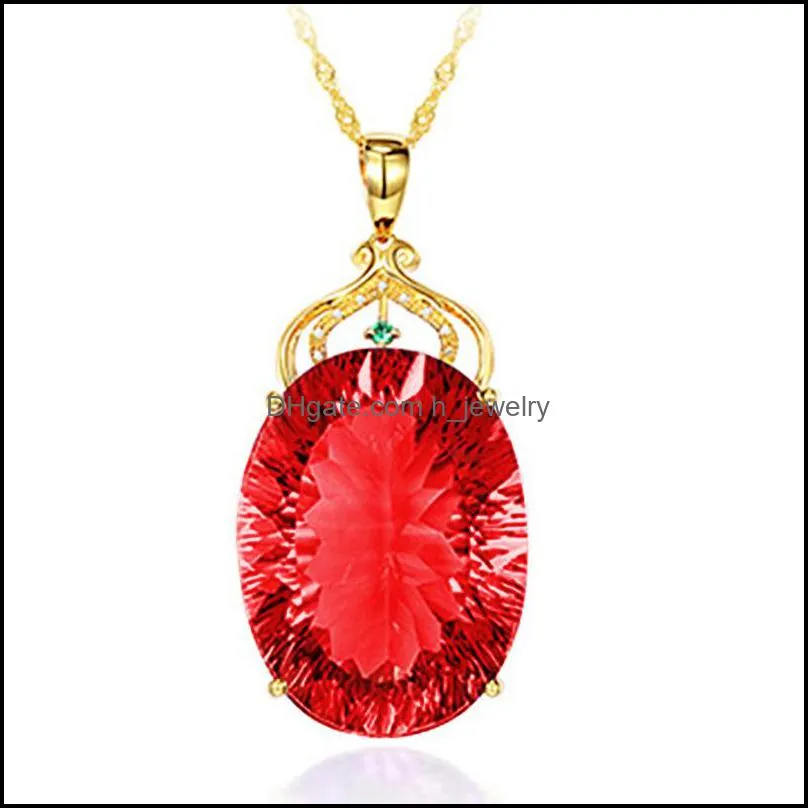 generous luxury plated 24k gold red crystal zircon pendant necklace girls ladies jewelry birthday gift crystal accessories party hjewelry