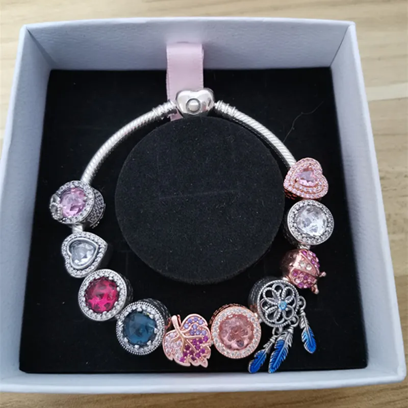 Women's Charm Bracelet Luxury Beads Pendant Original Fit Pandora Heart Bracelet DIY Ladies Trend Jewelry 925 Silver Fashion with Box