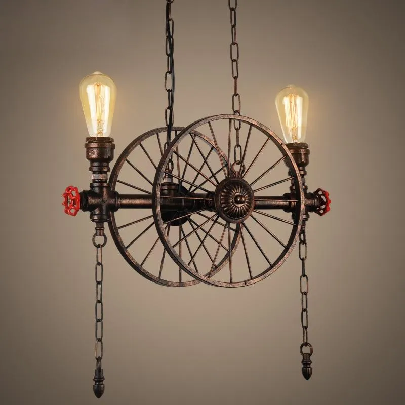 Pendant Lamps Retro Chandelier Industrial Light Restaurant Bar Dining Room American Iron Wheel Droplight Water Pipe LampPendant