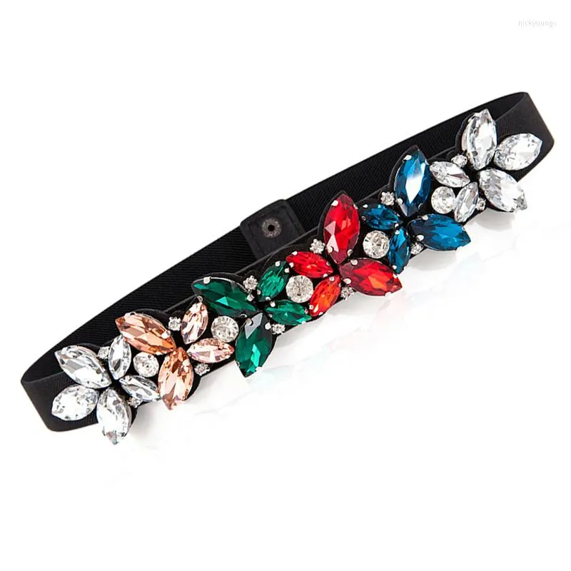 Belts Summer Spring Fashion Women Colorful Rhinestone Beading Thin Elastic Waist Belt Fall Dress Handwork Waistband For WomanBelts