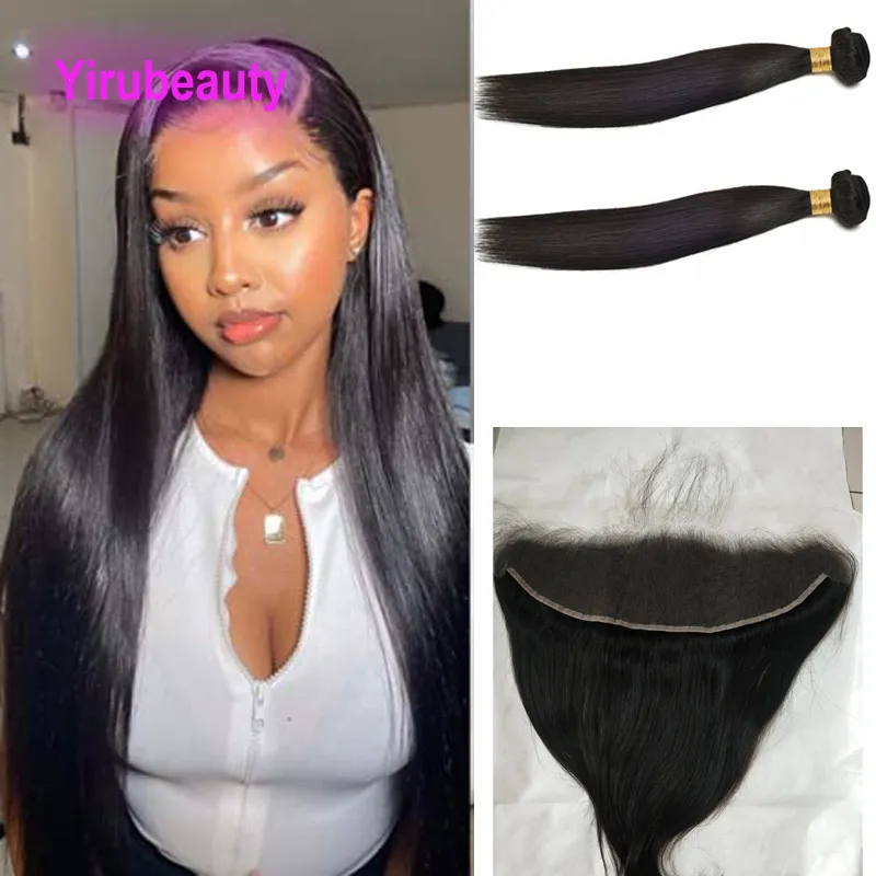 Yirubeauty – mèches de cheveux naturels péruviens, avec Lace Frontal HD 13x4, lisses, partie libre, Double trame, 3 pièces