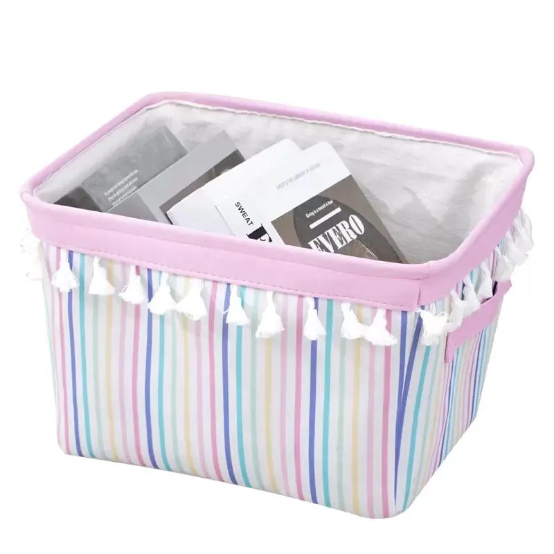 Storage baskets foldable debris wardrobe toy fabric household striped desktop dressing storage box customizable