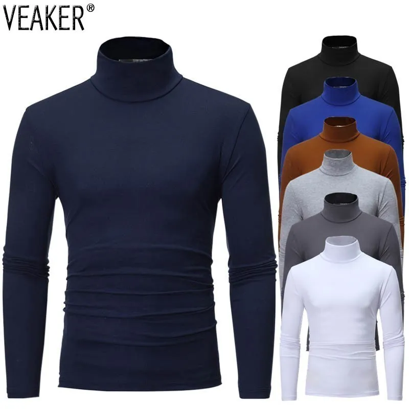 Men s Solid Color Turtleneck Shirts Male Slim Fit Long Sleeve Black White Men tshirt ops M 3XL 220714