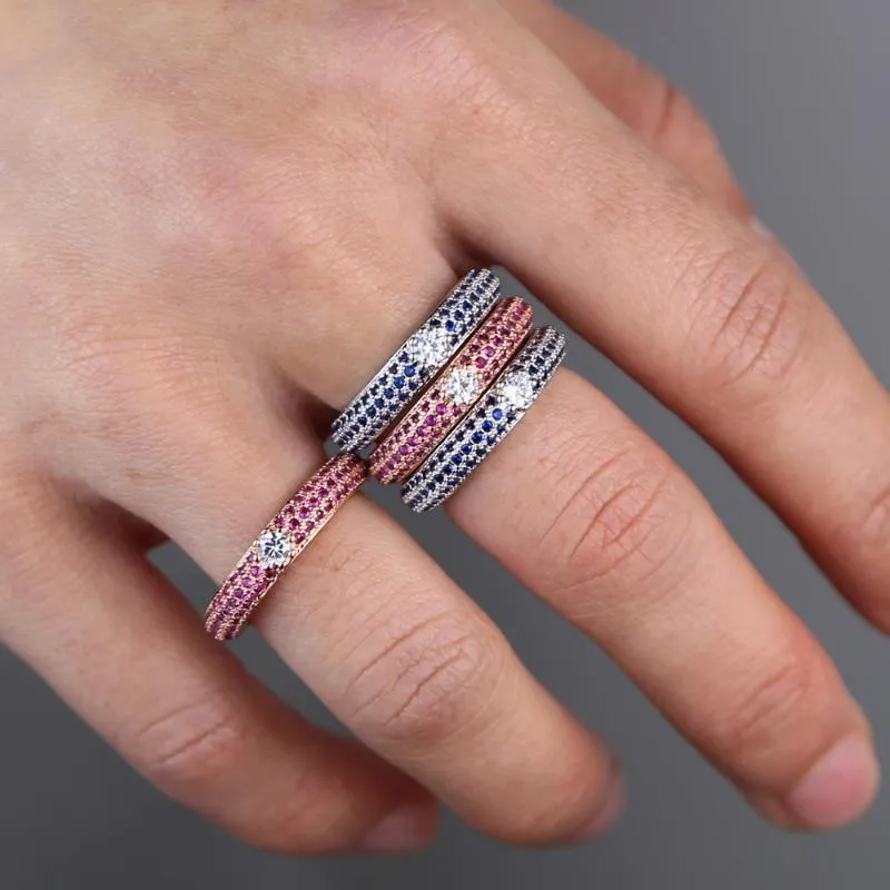 Bagues de cluster Micro Pavé Noir Bleu Rouge Sparking Bling CZ Mariage Bague de fiançailles pour femmes Stack Stacking Eternity Band JewelryCluste