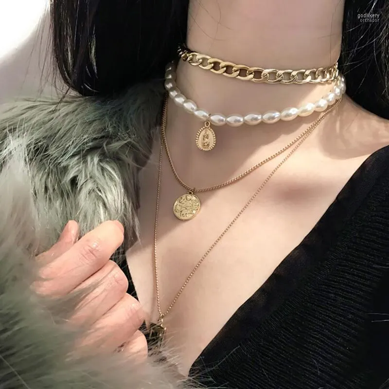 Anhänger Halsketten Punk Multi Layered Pearl Choker Halskette Kragen Schmuck GeschenkeAnhänger Godl22