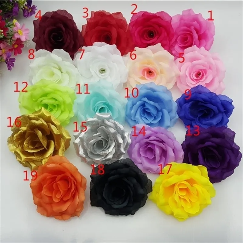 100 PCSLOT 19 Färg 10 cm Artificial Rose Silk Flower Heads For Wedding Party Decorative Flowers Christmas Home Decoration 201201