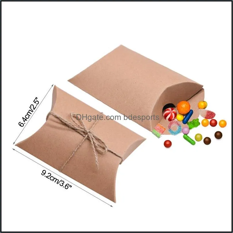 10 Pillow Candy Box Kraft Paper Christmas Gift Packaging Boxes Bags Wedding Favors Birthday Party Decorations 9.2*6.4cm