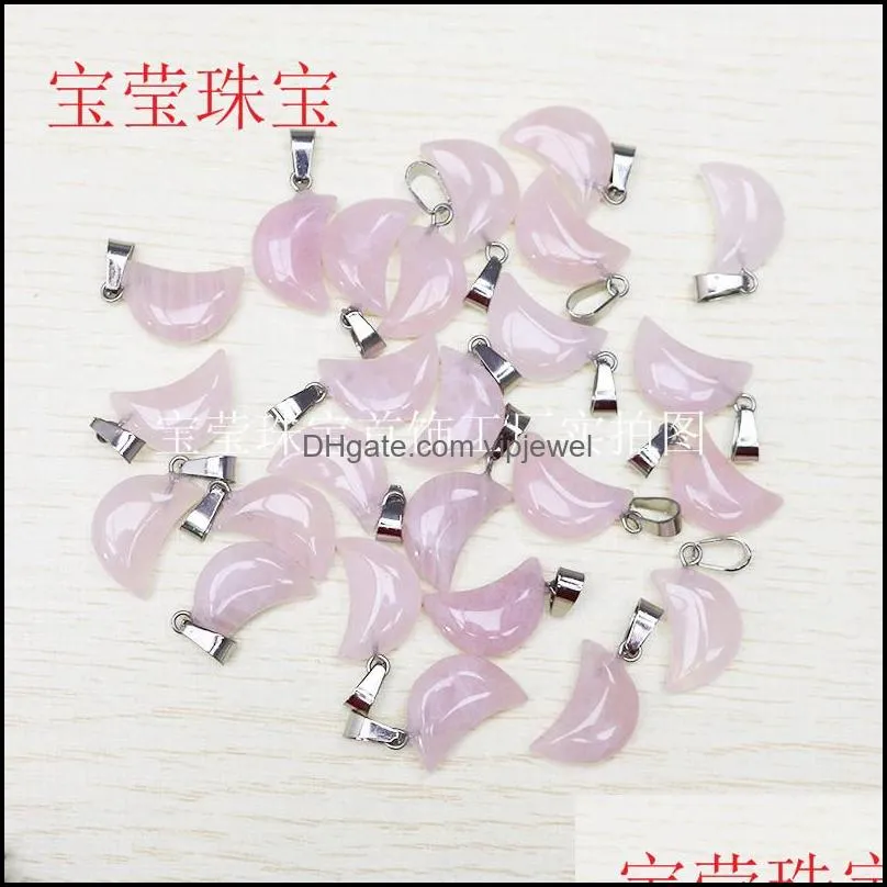 natural stone moon charms rose quartz tiger`s eye opal pendants crystal pendants clear chakras gem stone fit earrings necklace making