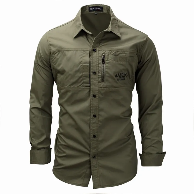 Camisas de vestido de alta qualidade masculinas masculinas de mangas compridas do exército casual camisa do pescoço Homme 3xl 220810