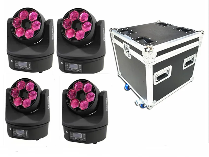 4pcs e flightcase 6X15w RGBW 4IN1 Led Bee Eyes Beam Moving Head Light DMX Stage Light dimmer 10/15 canais