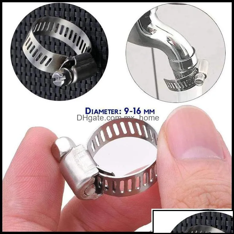 Faucets, Showers As Home & Gardenhose Clips Worm Drive Pipes Stainless Steel Hose Clamps 100 Pack (9-16 Mm) For Securing , Tuble Drop